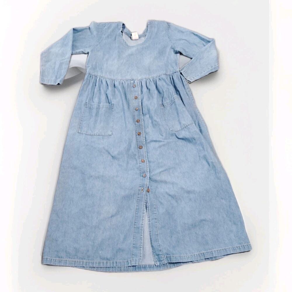 Rabbit Designs Denim Shirt Dress Blue Size L Button Front 34” Length